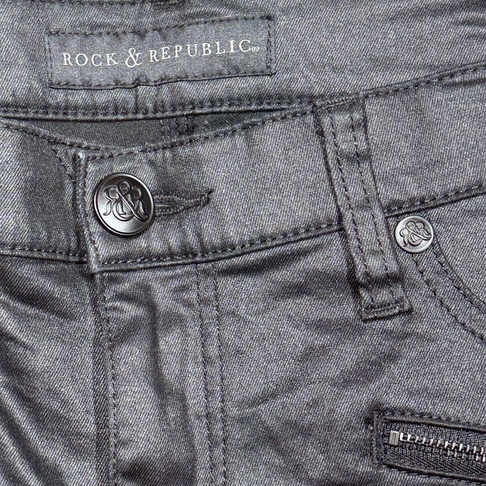 Rock & Republic Women’s Kashmiere Shiny Black Skinny Jeans - Picture 2 of 13